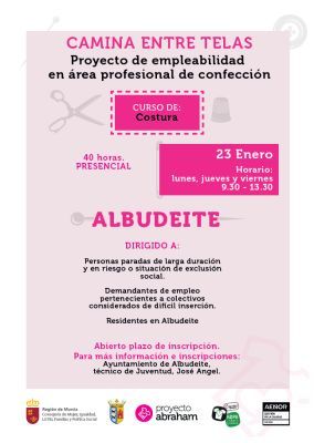 Cartel curso de costura Camina entre telas